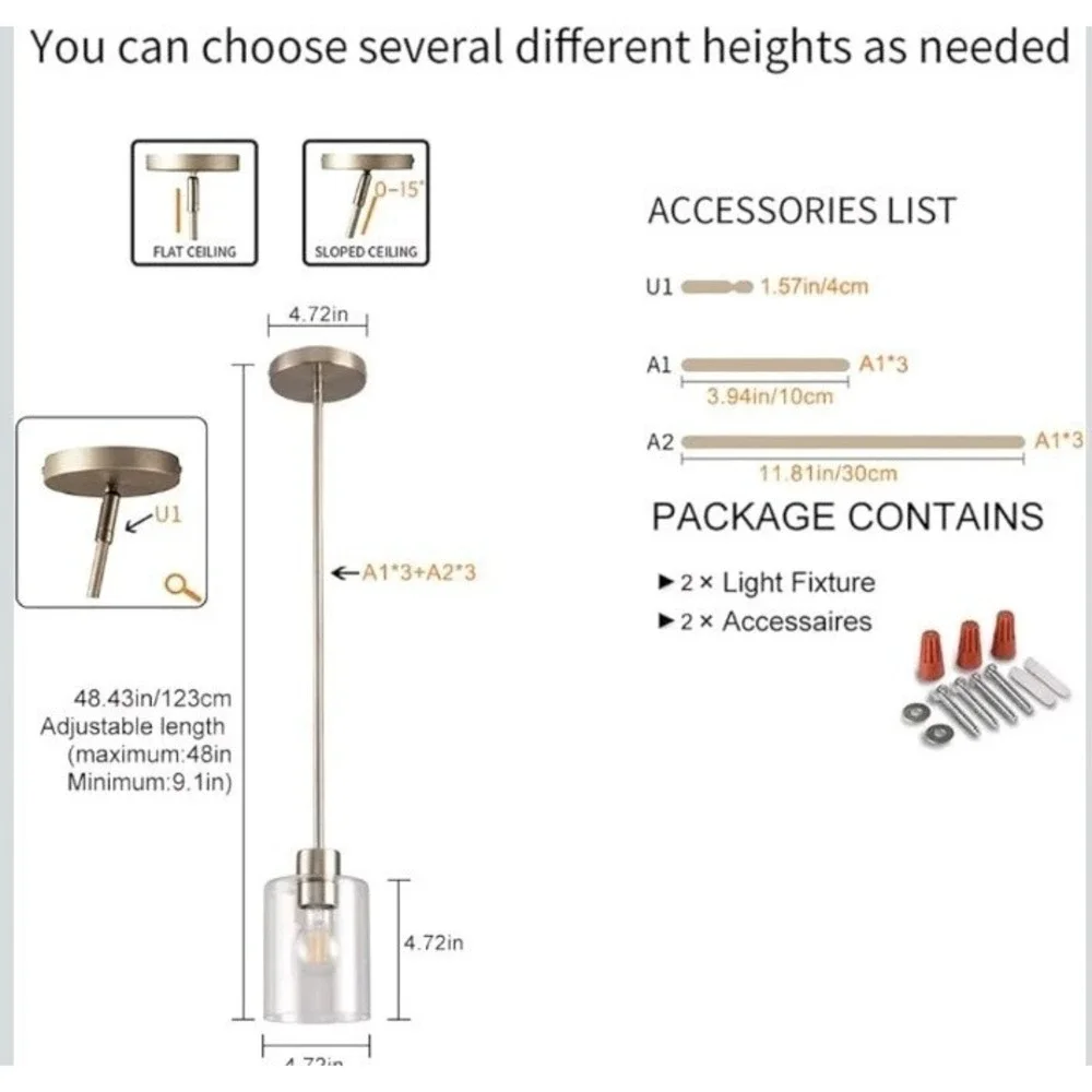 Brushed‎ Nickel Pendant Lights,Modern Farmhouse Pendant Light Fixture